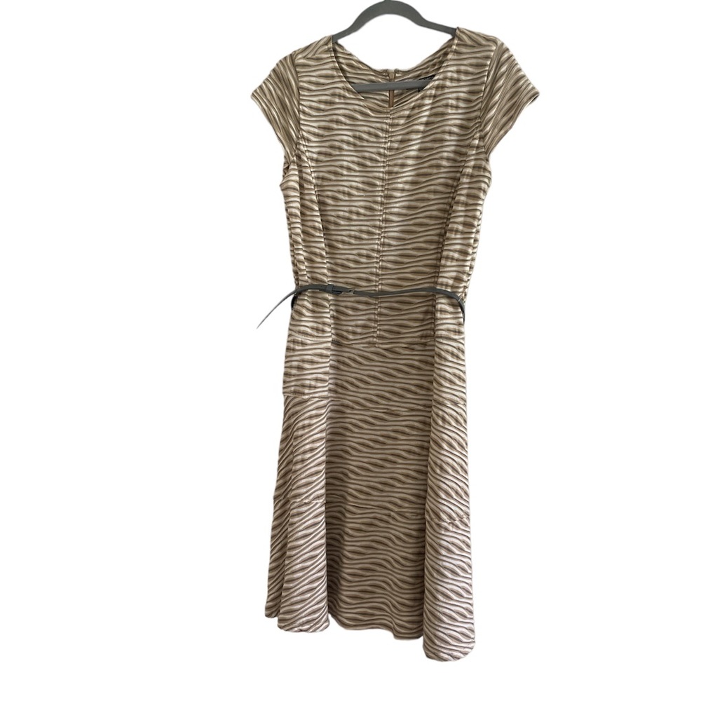 Sharagano Stretch Beige Shirt With Gray 1/2" inch Belt Short Sleeve Size 12